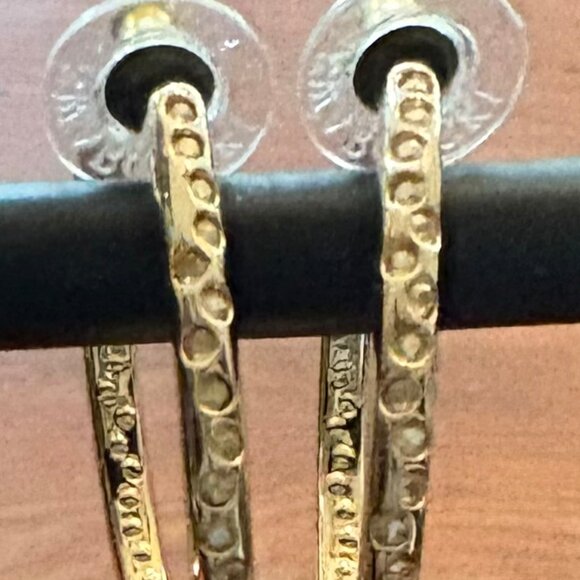 2 PAIRS VINTAGE SWAROVSKI HOOP EARRINGS GOLD & SILVER CLEAR PAVE CRYSTALS - Picture 9 of 13